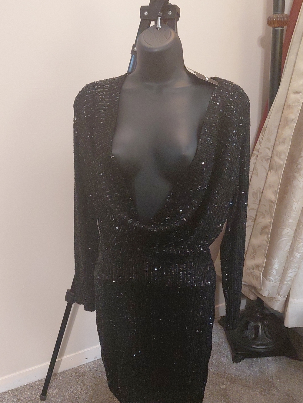 Fashion Nova Black Sequin Cowl Neck Mini Dress